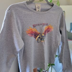 Vintage Long Sleeve Crop Tee 'Live To Ride' 100% cotton